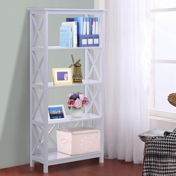 Libreria Scaffale da Parete a 4 Ripiani in Legno Bianco 70x30x145.3 cm