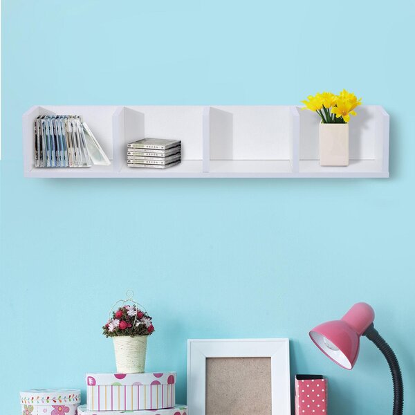 Mensola Scaffale Libreria Porta CD in Legno 95x17x18 cm Bianca