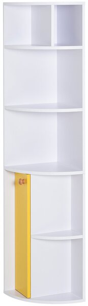 Libreria Angolare 5 Ripiani con Armadietto 29,8x29,9x147 cm Bianco e Giallo