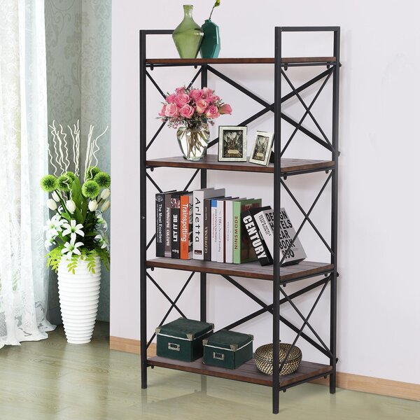 Libreria Scaffalatura a 4 Ripiani in Acciaio e Legno 80x40x160 cm