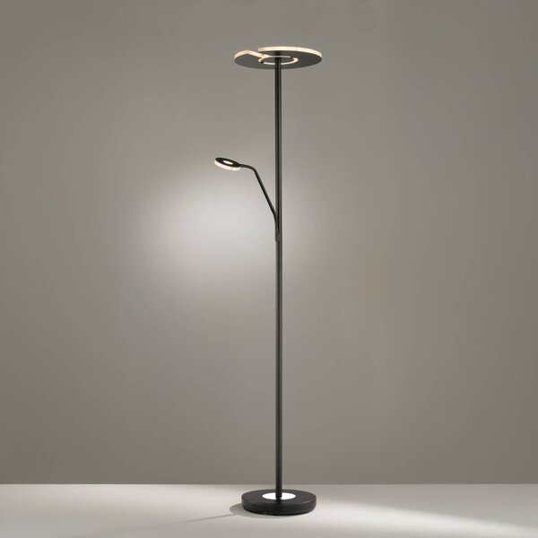 FISCHER & HONSEL Lampada da terra con luce lettura Dent, dimmerabile, Nero, Soggiorno / Sala da pranzo, Metallo, Moderno, Lampada LED da terra