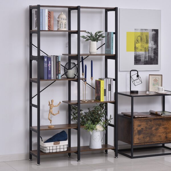 Libreria 6 Ripiani 100x30x182 cm in Legno e Metallo Nera