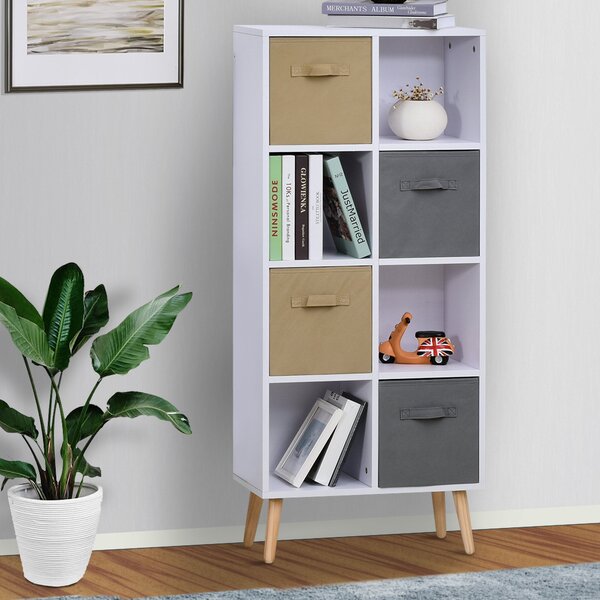 Armadietto Libreria 8 Ripiani 4 Cassetti Pieghevoli 54,5x24x122,5 cm Bianco
