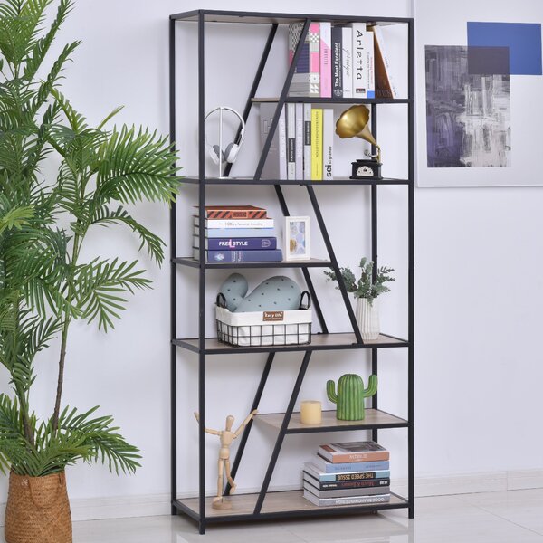 Libreria 9 Ripiani 80x33x180 cm in Legno e Metallo Nera