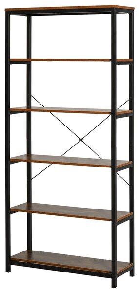Libreria 6 Ripiani 80x30x180 cm in Legno e Metallo Nera