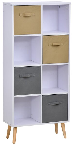 Armadietto Libreria 8 Ripiani 4 Cassetti Pieghevoli 54,5x24x122,5 cm Bianco