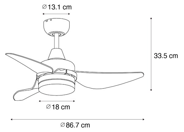 Ventilatore da soffitto nero 86,7 cm con LED dimmerabile con telecomando - Yuki