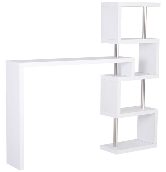 Mobile a Scaffali Libreria 4 Livelli con Tavolo in MDF Bianco