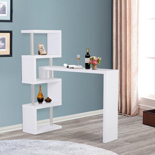 Mobile a Scaffali Libreria 4 Livelli con Tavolo in MDF Bianco