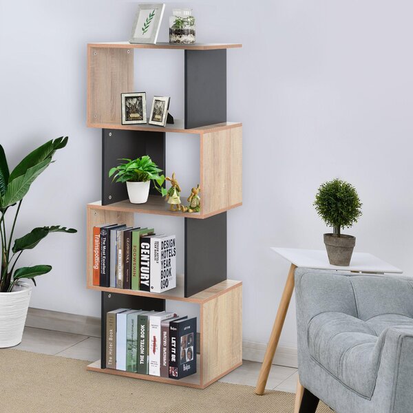 Libreria Moderna 4 Ripiani 60x30x136 cm in Truciolato Rovere e Grigio