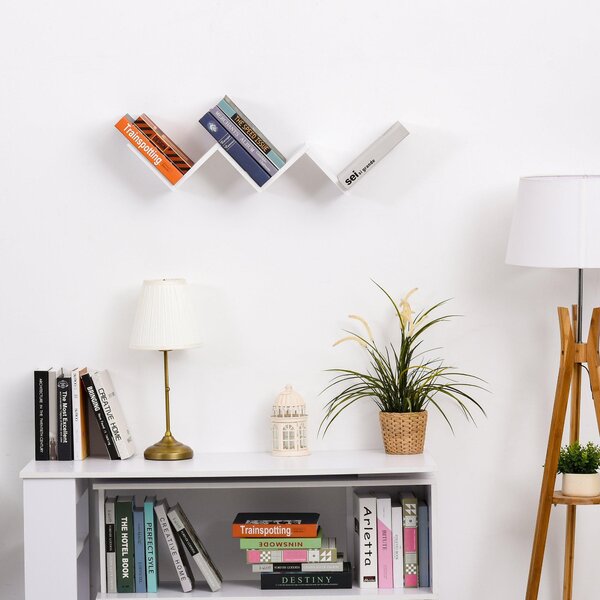 Libreria Mensola Sospesa a V 80,6x16x15,2 cm in Legno Bianca
