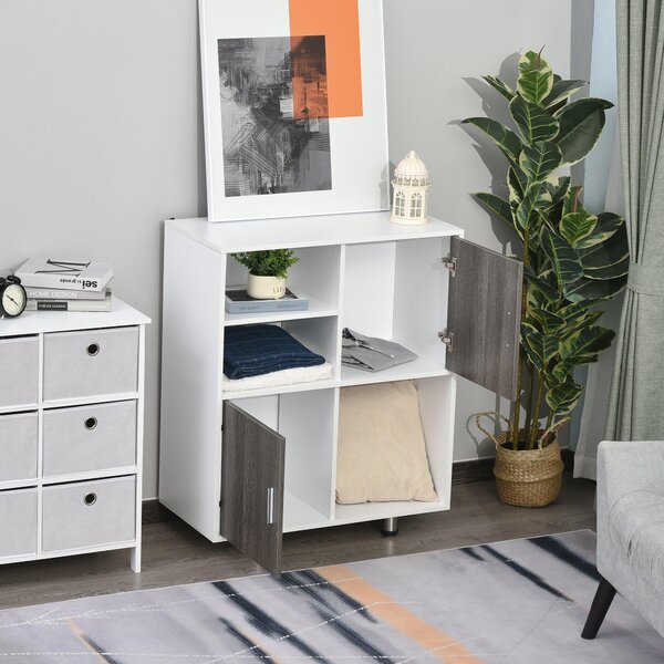 Libreria Mobiletto 5 Ripiani 2 Ante 80x40x96 cm in Truciolare Bianco