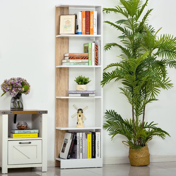 Libreria 5 Ripiani 45x21x170 cm Bianco e Rovere