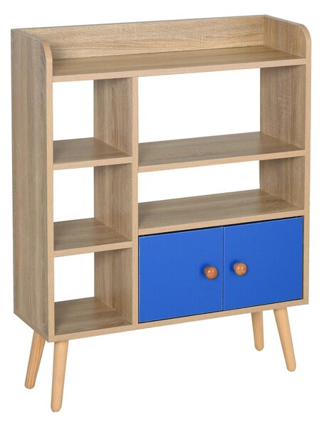 Libreria 5 Ripiani con Armadietto 71,8x24x90,8 cm in Truciolato Rovere e Blu