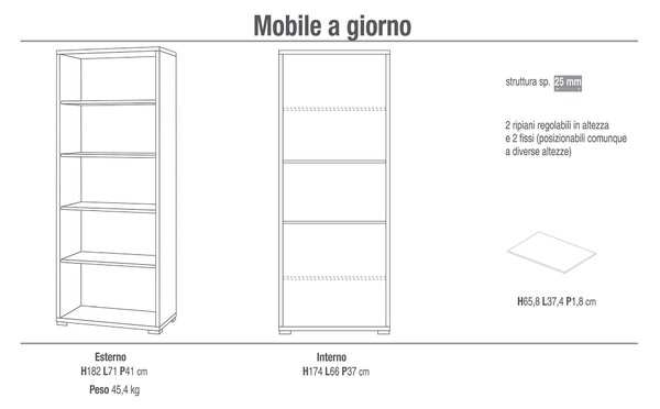 Libreria a Giorno 71x182x41 cm Ossido Bianco