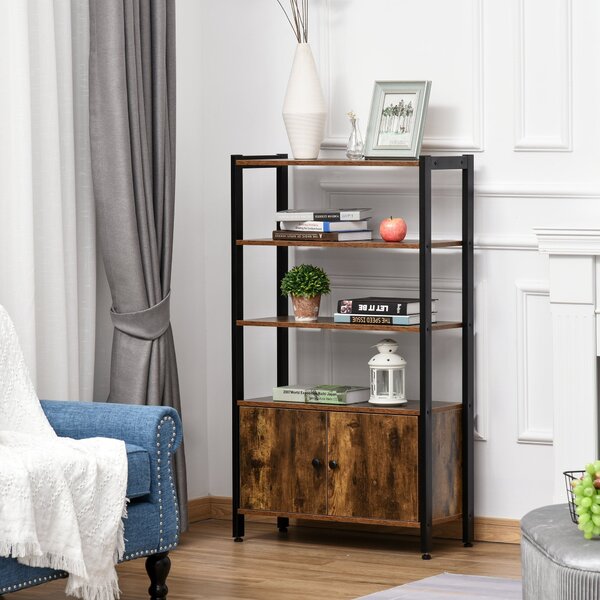 Libreria Moderna 3 Ripiani e Armadietto 70x30x120 cm in Metallo e Legno Truciolare Marrone