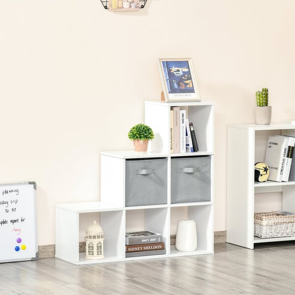 Mobile Libreria 2 Cassetti 6 Ripiani 89,8x30x89,8 cm Bianco e Grigio