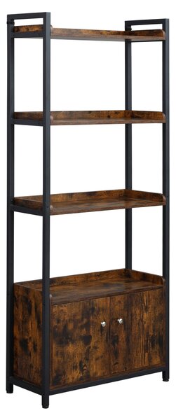 Libreria 4 Ripiani 2 Ante 75x30x180 cm in Legno Truciolare e Metallo Marrone