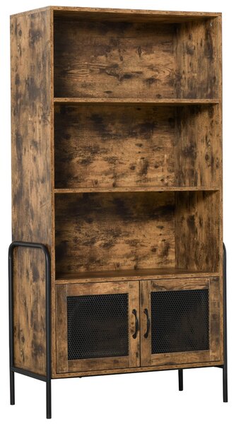 Libreria 3 Ripiani e 2 Ante 81x40x160 cm in Legno e Metallo Marrone e Nero