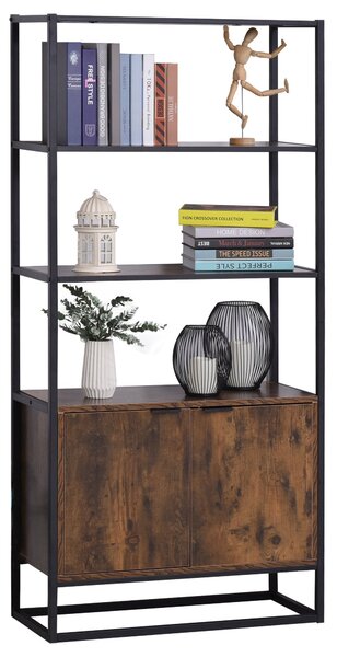 Libreria 3 Ripiani 2 Ante 76x33x162,5 cm in Legno e Metallo Nero