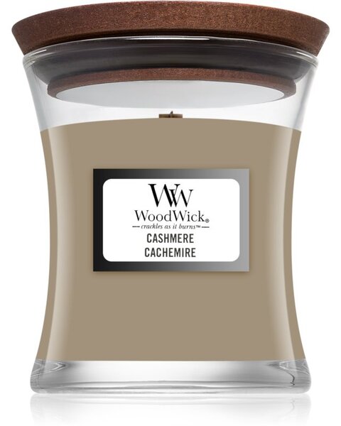 Woodwick Cashmere candela profumata con stoppino in legno 85 g