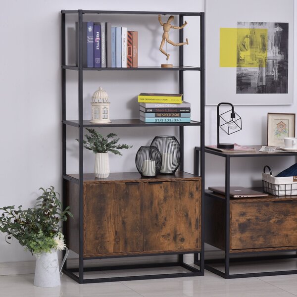 Libreria 3 Ripiani 2 Ante 76x33x162,5 cm in Legno e Metallo Nero