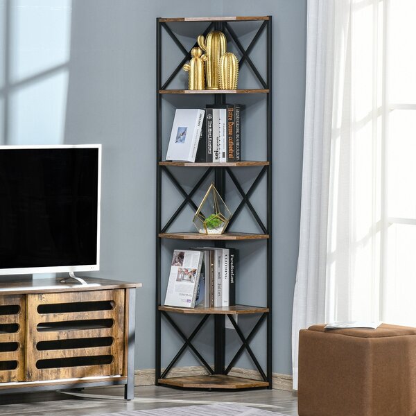 Libreria Angolare 5 Ripiani 39x39x175 cm in Metallo e Truciolare Marrone Rustico