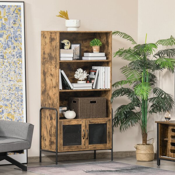 Libreria 3 Ripiani e 2 Ante 81x40x160 cm in Legno e Metallo Marrone e Nero
