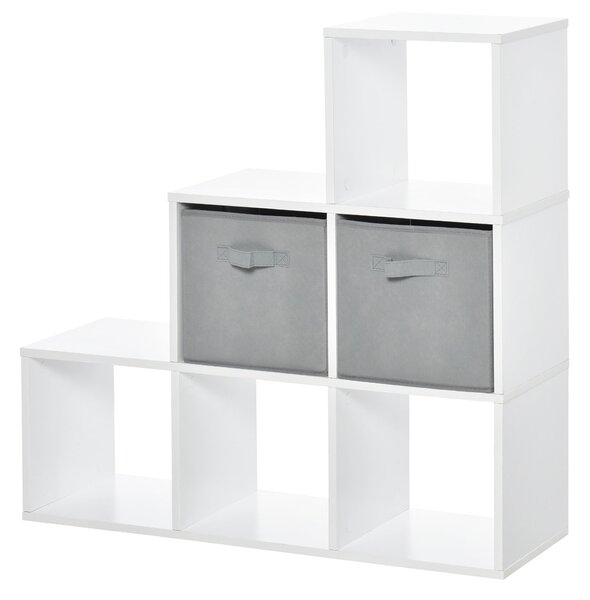 Mobile Libreria 2 Cassetti 6 Ripiani 89,8x30x89,8 cm Bianco e Grigio