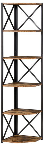 Libreria Angolare 5 Ripiani 39x39x175 cm in Metallo e Truciolare Marrone Rustico