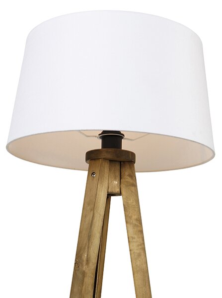 Lampada da terra a treppiede rustica vintage in legno con paralume in lino bianco 45 cm - Tripod Classic