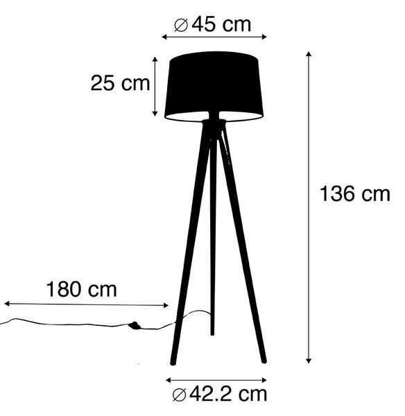 Lampada da terra a treppiede rustica vintage in legno con paralume in lino bianco 45 cm - Tripod Classic