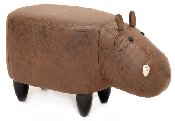 Pouf a Forma di Ippopotamo 60x30x36 cm in Similpelle Hippo Brown Marrone