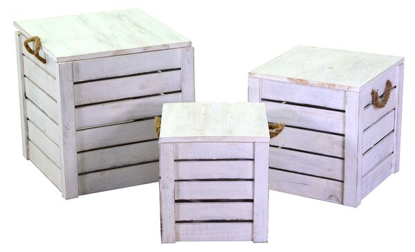 Set 3 Pouf in Legno 42x42H43,5cm Bianchi