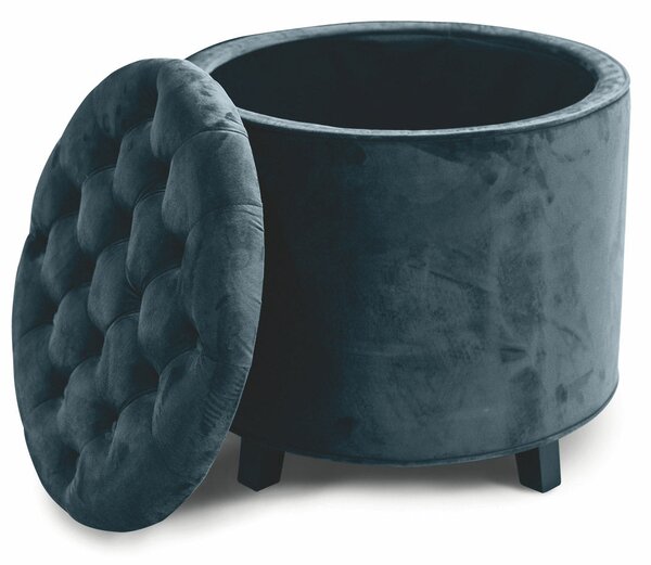 Pouf Poggiapiedi Contenitore Ø55x55 cm in Velluto Soriani Blu