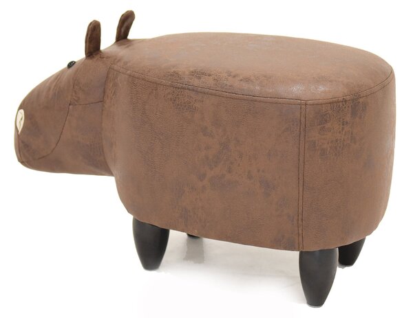 Pouf a Forma di Ippopotamo 60x30x36 cm in Similpelle Hippo Brown Marrone