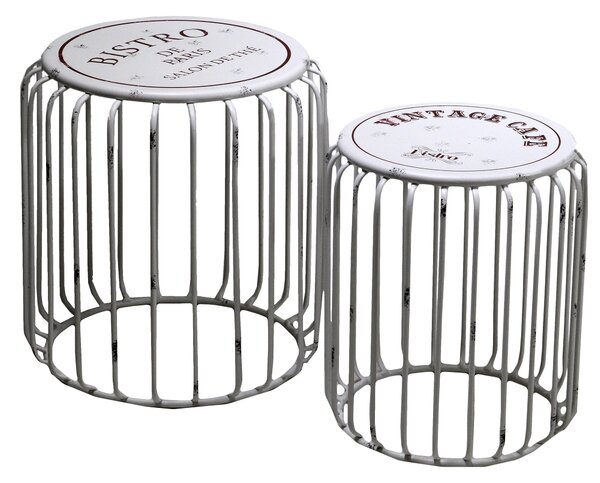 Set 2 Pouf in Metallo Vintage Bianco