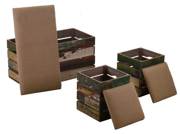 Set 3 Pouf in Legno 60x30H30cm Old Style