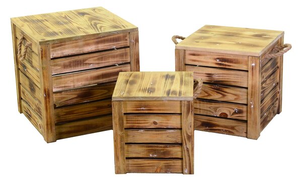 Set 3 Pouf in Legno 42x42H43,5cm Naturale