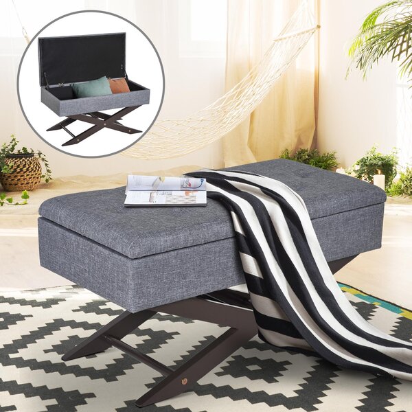 Cassapanca Pouf Contenitore Imbottito Grigio 80x40x42 cm