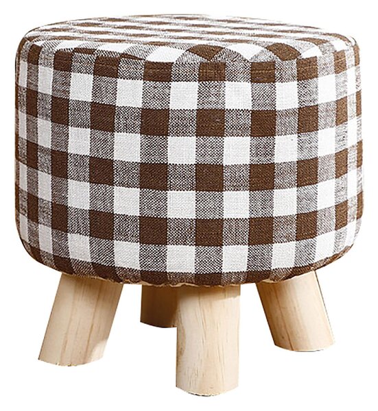 Pouf in Tessuto e Legno di Pino 29x29 cm Fumer Megan Marrone e Bianco