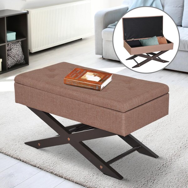 Cassapanca Pouf Contenitore Imbottito Marrone 80x40x42 cm