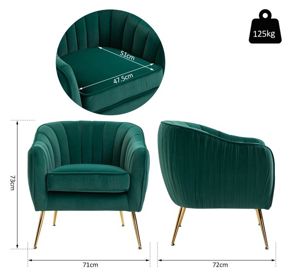 HOMCOM Poltrona da Salotto Imbottita con Braccioli e Schienale Design Moderno e Gambe in Metallo Stile Contemporaneo Colore Verde|Aosom