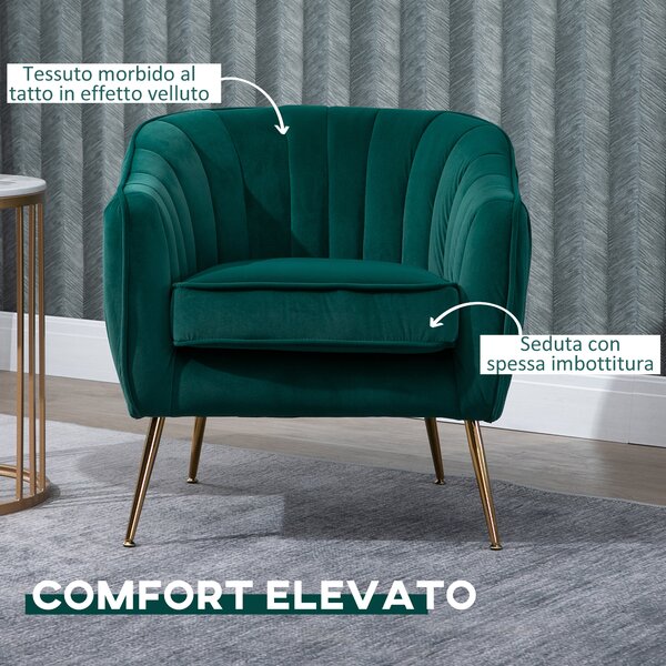 HOMCOM Poltrona da Salotto Imbottita con Braccioli e Schienale Design Moderno e Gambe in Metallo Stile Contemporaneo Colore Verde|Aosom
