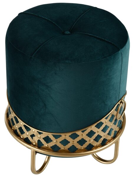 Pouf Imbottito Rotondo in Tessuto Felpato Ø38x43 cm Verde Smeraldo
