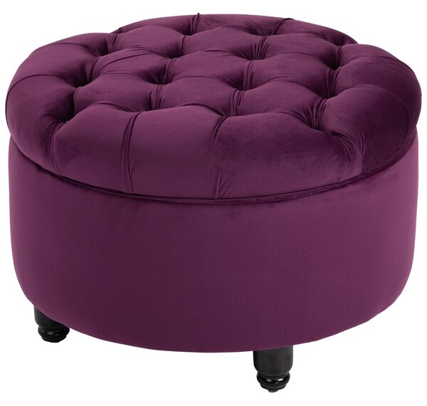 Pouf Contenitore con Coperchio in Velluto con Bottoni Trapuntati Viola
