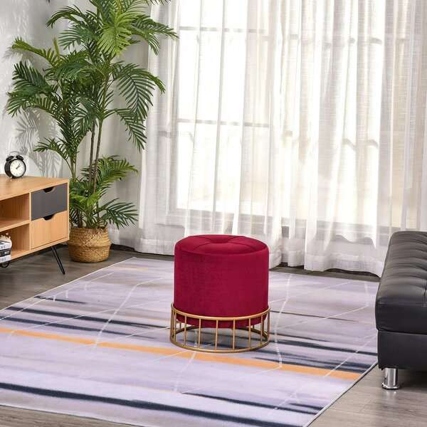 Pouf Imbottito Rotondo in Velluto Ø43 cm Rosso