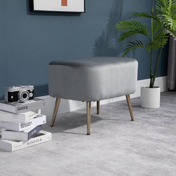 Pouf Poggiapiedi in Tessuto Vellutato 55x41x42 cm Grigio Chiaro
