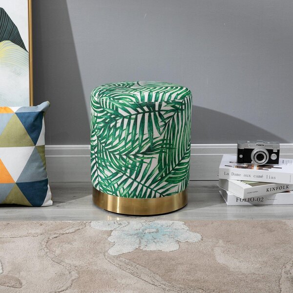 Pouf Poggiapiedi Ø36x42 cm in Velluto Fantasia Jungle e Oro