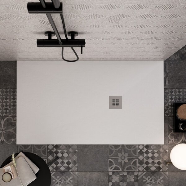 Piatto Doccia Star Prestige In Marmoresina - Bianco, 70x160 Cm, Scarico Laterale, Griglia Inox